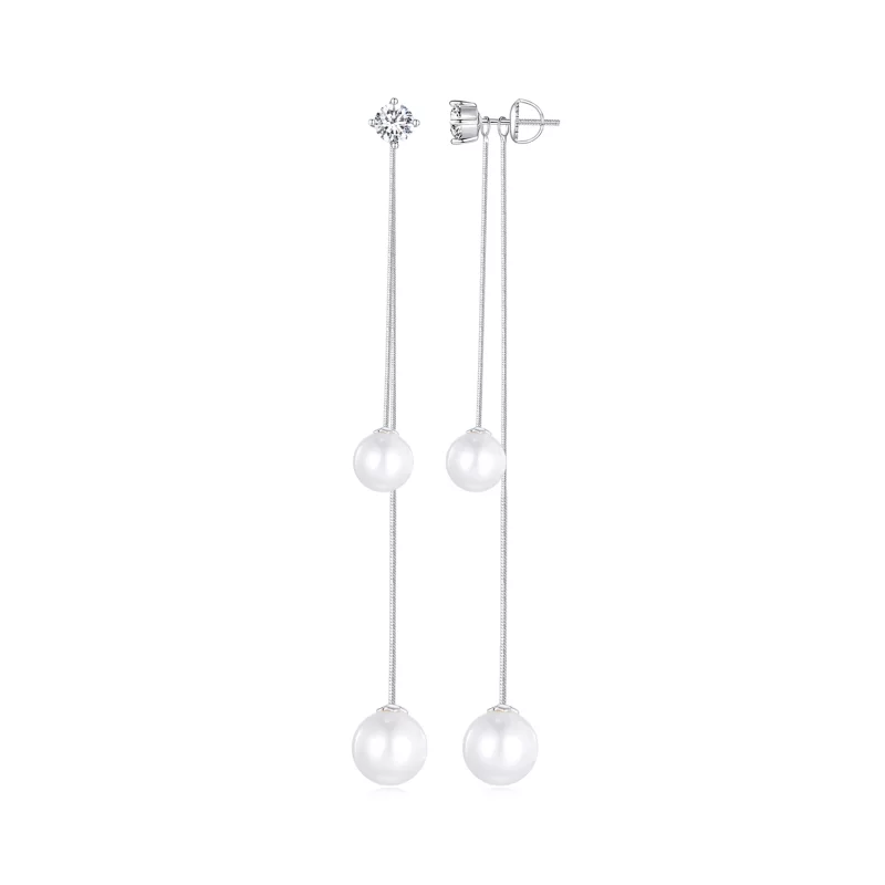 (image pour) Boucles d'oreilles pendantes à perles style Pandora avec pompon - BSE890