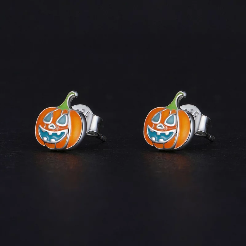 (image pour) Boucles d'oreilles personnalisées style Pandora en forme de citrouille phosphore - Afficher 2