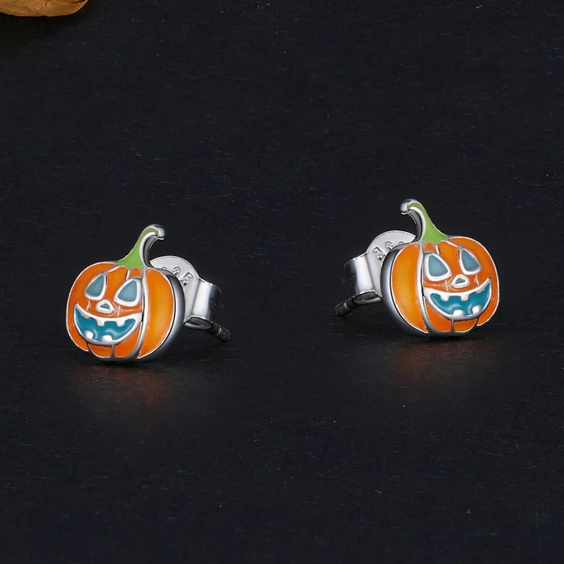 (image pour) Boucles d'oreilles personnalisées style Pandora en forme de citrouille phosphore - Afficher 3
