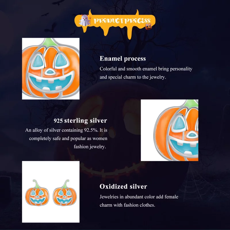 (image pour) Boucles d'oreilles personnalisées style Pandora en forme de citrouille phosphore - Afficher 8