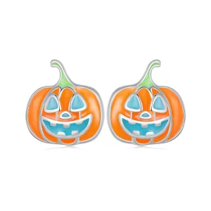 (image pour) Boucles d'oreilles personnalisées style Pandora en forme de citrouille phosphorescente - SCE1640