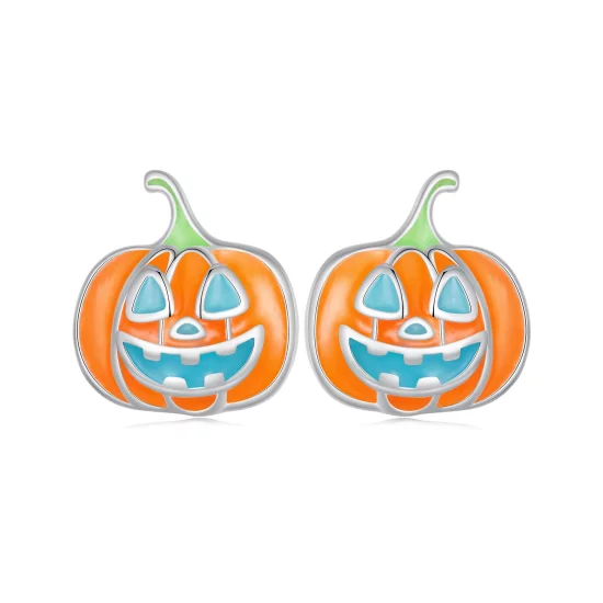 (image pour) Boucles d'oreilles personnalisées style Pandora en forme de citrouille phosphorescente - SCE1640