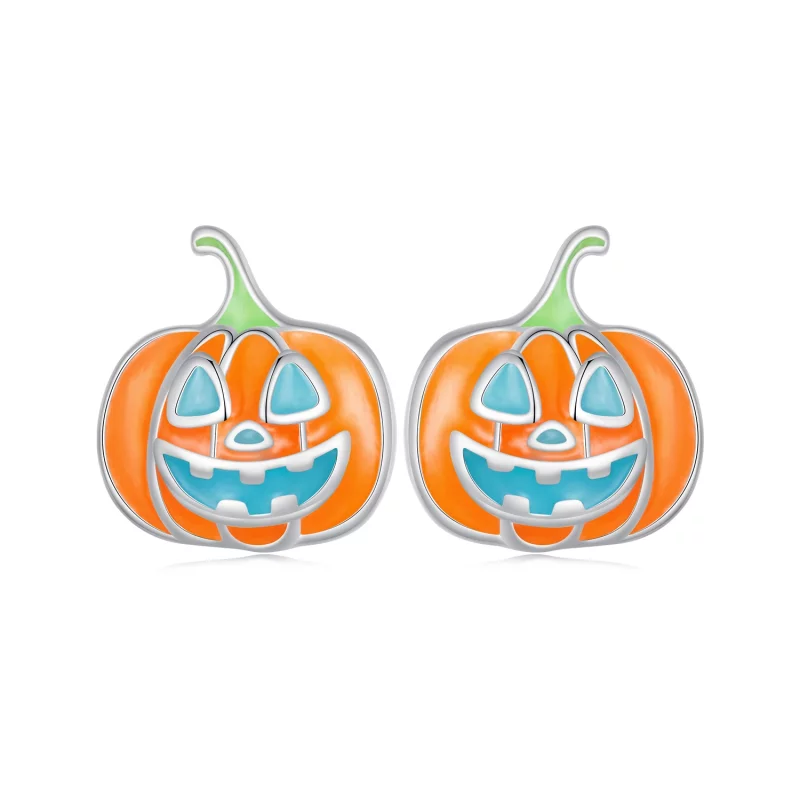 (image pour) Boucles d'oreilles personnalisées style Pandora en forme de citrouille phosphorescente - SCE1640