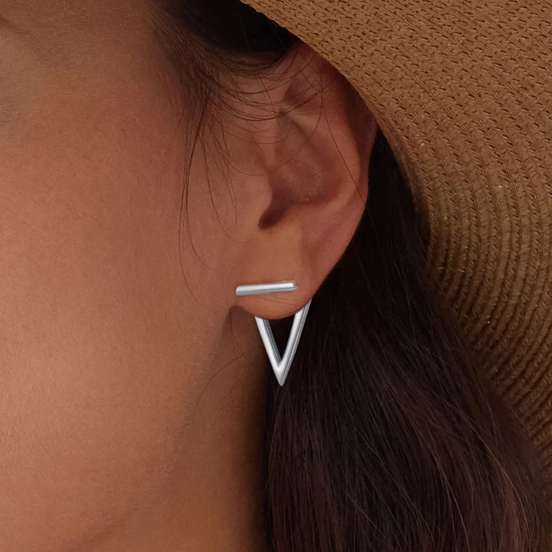 (image pour) Boucles d'oreilles studes de style Pandora en forme de triangle - BSE900 - Afficher 7