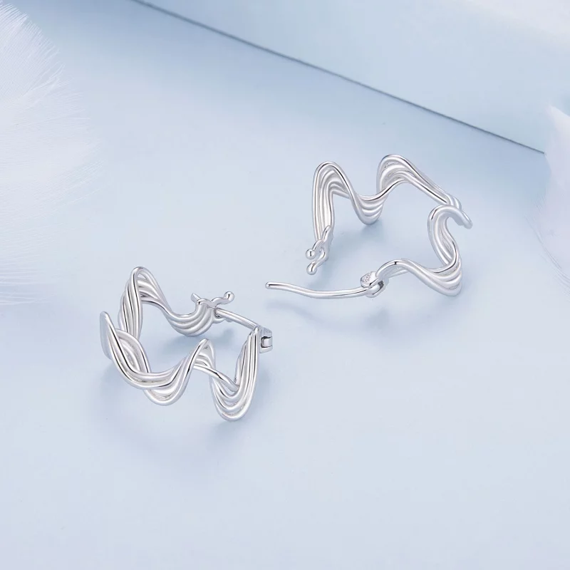 (image pour) Boucles d'oreilles à style Pandora avec des vagues - BSE907 - Afficher 4