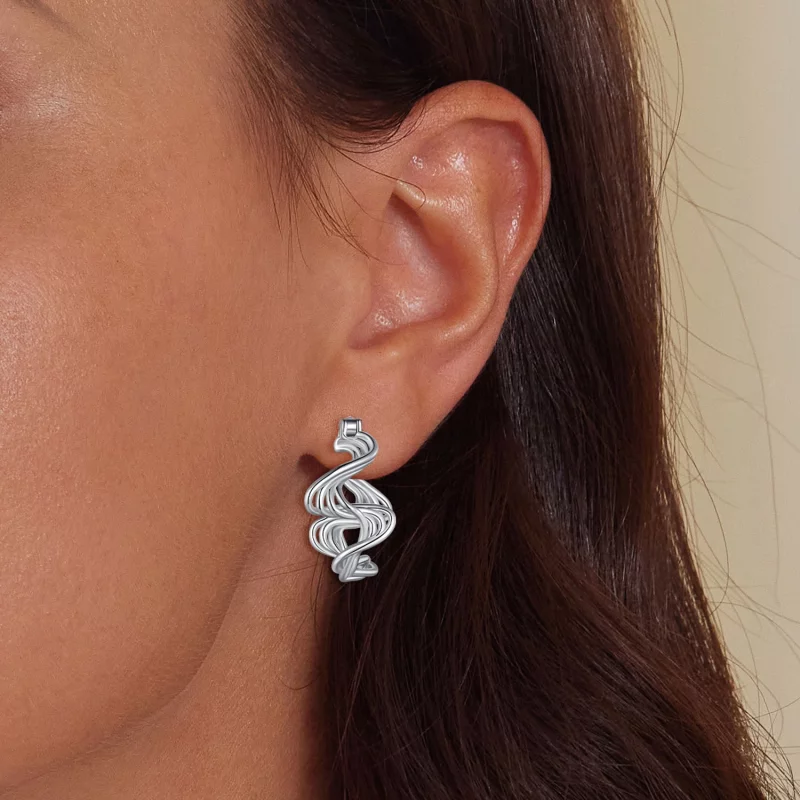 (image pour) Boucles d'oreilles à style Pandora avec des vagues - BSE907 - Afficher 5