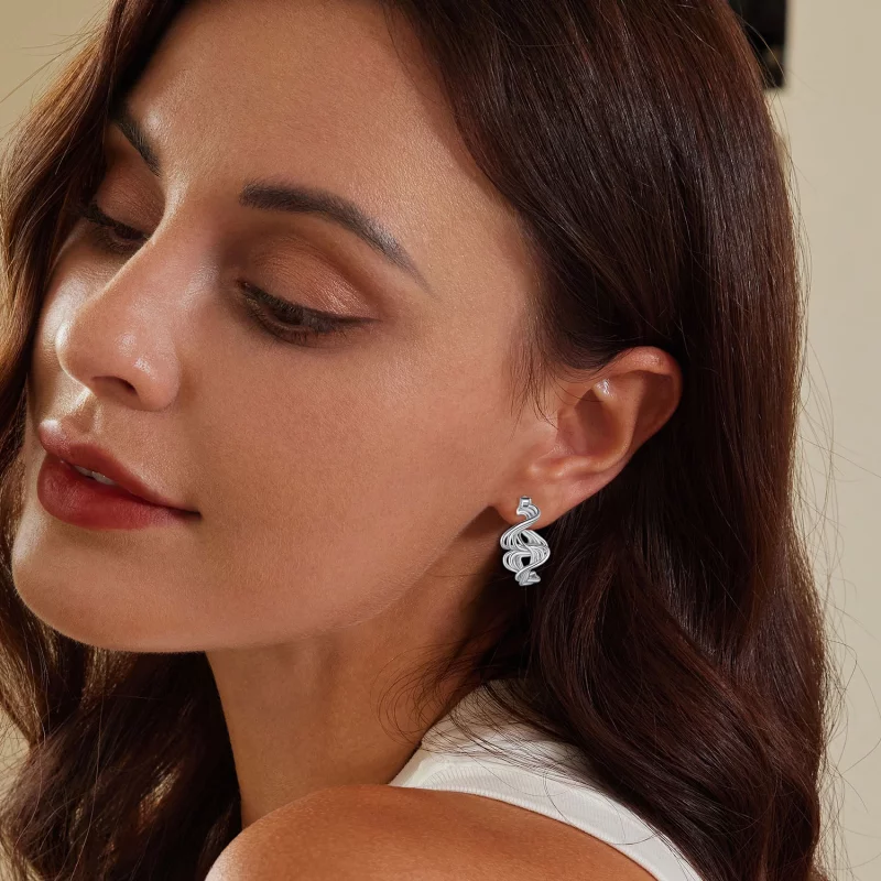 (image pour) Boucles d'oreilles à style Pandora avec des vagues - BSE907 - Afficher 6