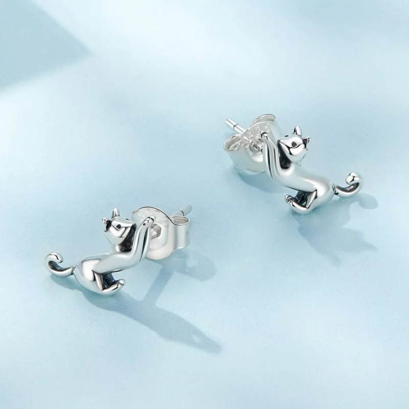 (image pour) Boucles d'oreilles style Pandora avec pendentifs en forme de chat - SCE1630 - Afficher 3