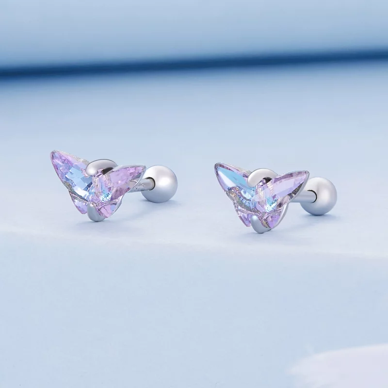 (image pour) Boucles d'oreilles à tige en fil de style Pandora avec papillon - BSE797 - Afficher 2