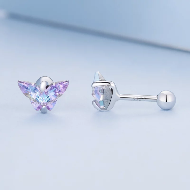 (image pour) Boucles d'oreilles à tige en fil de style Pandora avec papillon - BSE797 - Afficher 3