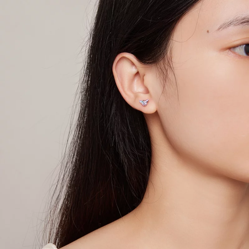 (image pour) Boucles d'oreilles à tige en fil de style Pandora avec papillon - BSE797 - Afficher 5