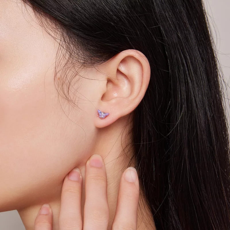 (image pour) Boucles d'oreilles à tige en fil de style Pandora avec papillon - BSE797 - Afficher 6