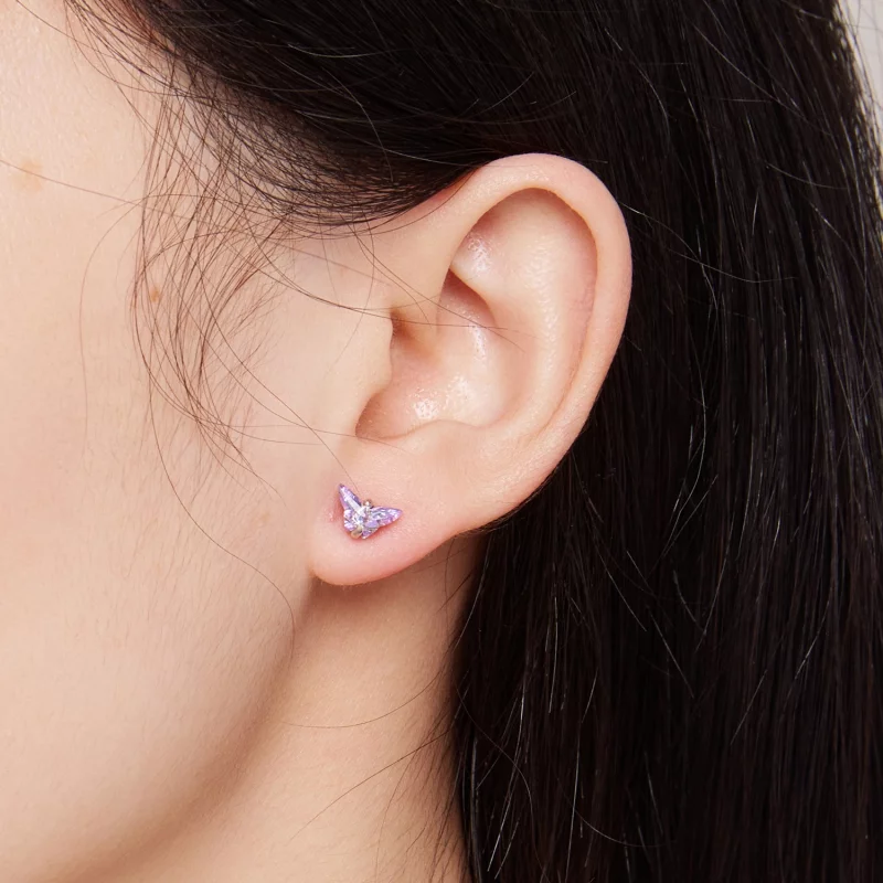 (image pour) Boucles d'oreilles à tige en fil de style Pandora avec papillon - BSE797 - Afficher 7