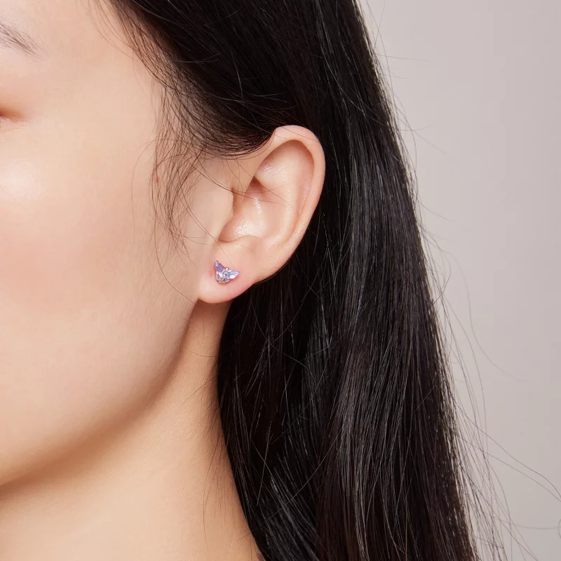 (image pour) Boucles d'oreilles à tige en fil de style Pandora avec papillon - BSE797 - Afficher 8