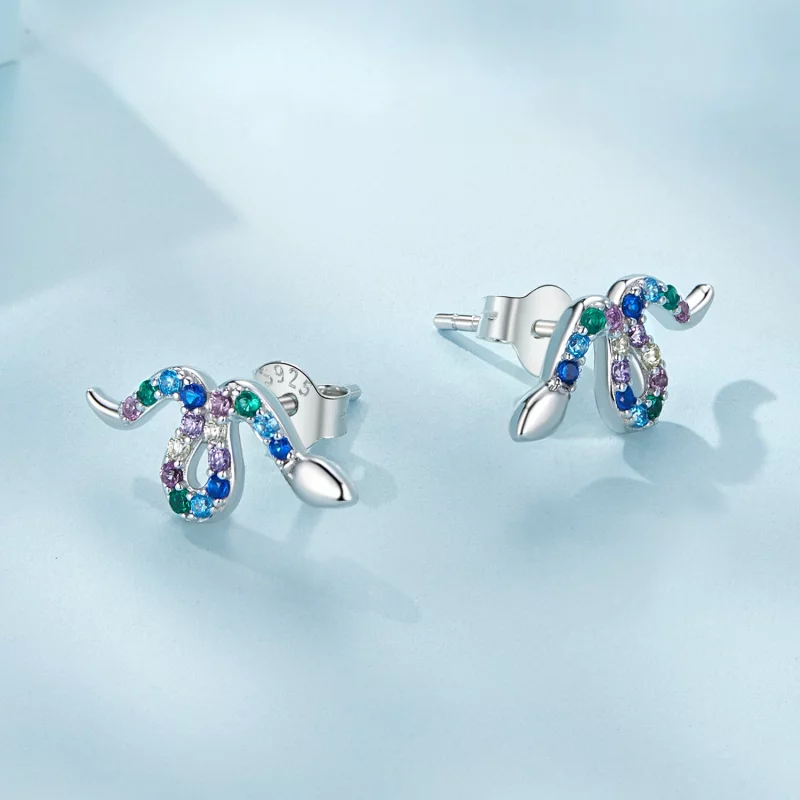 (image pour) Boucles d'oreilles étincelantes style Pandora avec serpents colorés - SCE1633 - Afficher 3