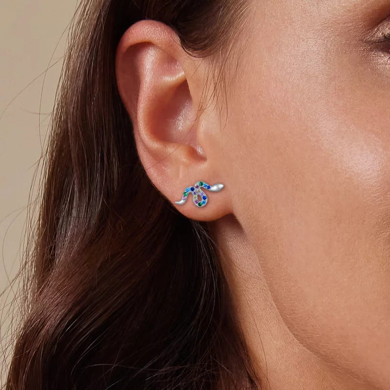 (image pour) Boucles d'oreilles étincelantes style Pandora avec serpents colorés - SCE1633 - Afficher 9