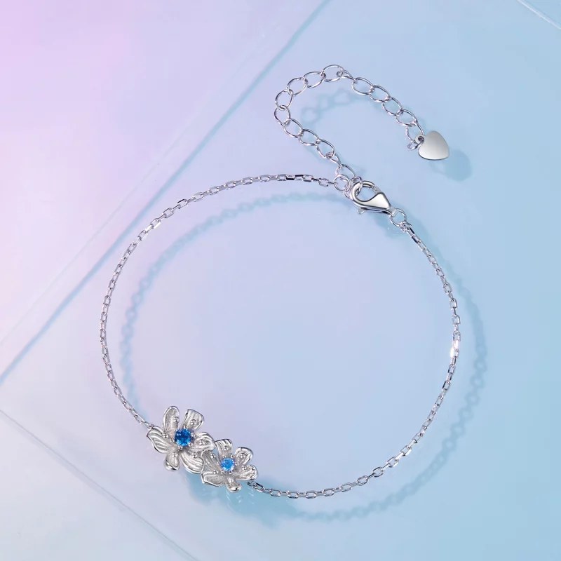 (image pour) Bracelet à chaîne avec fleur bleue de style Pandora - BSB138 - Afficher 3