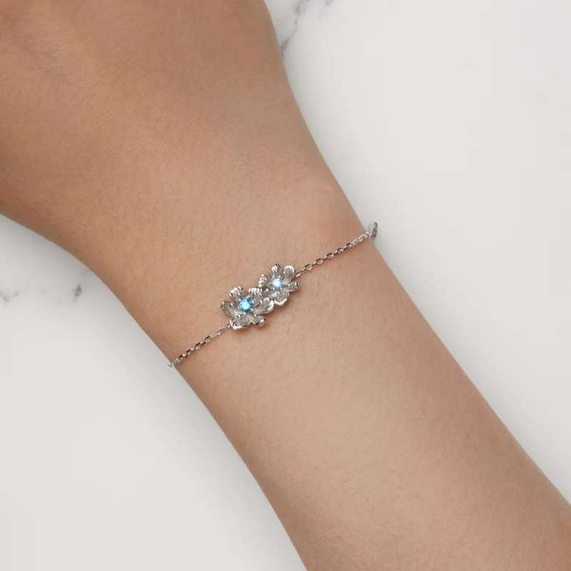 (image pour) Bracelet à chaîne avec fleur bleue de style Pandora - BSB138 - Afficher 5