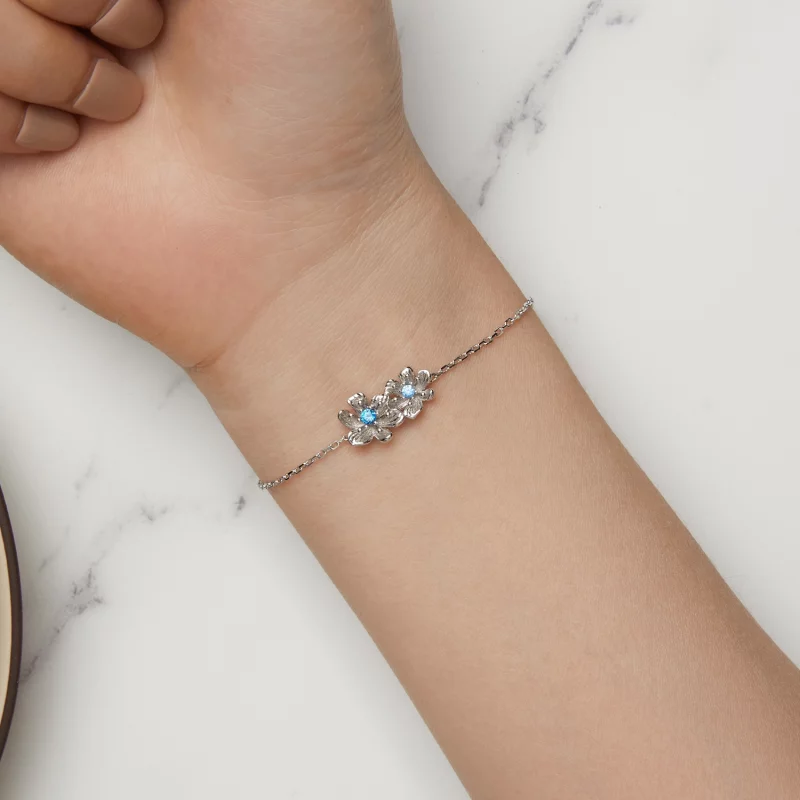 (image pour) Bracelet à chaîne avec fleur bleue de style Pandora - BSB138 - Afficher 6