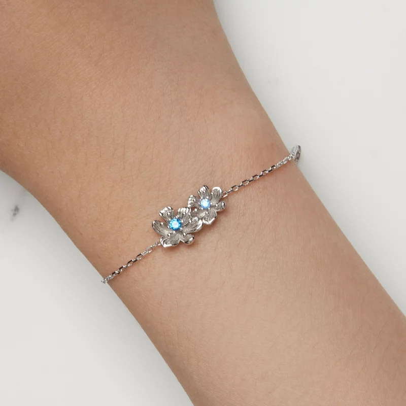 (image pour) Bracelet à chaîne avec fleur bleue de style Pandora - BSB138 - Afficher 7