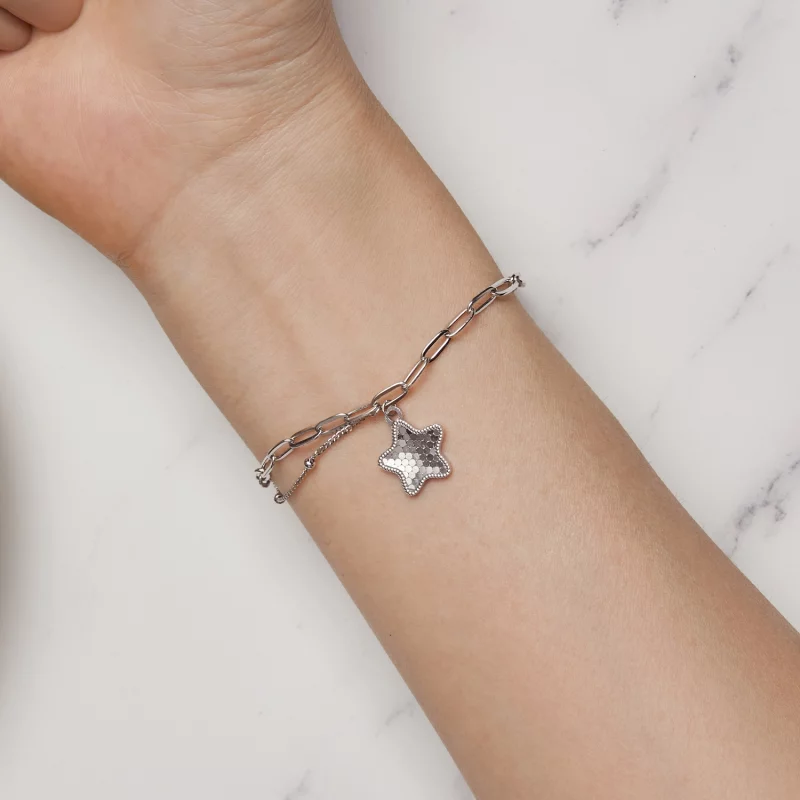 (image pour) Bracelet à chaîne style Pandora avec étoile scintillante - BSB137 - Afficher 6