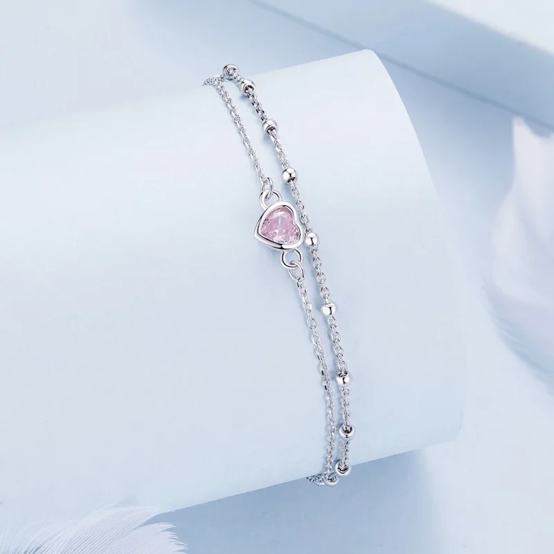 (image pour) Bracelet à double chaîne en forme de cœur de style Pandora - BSB152 - Afficher 2