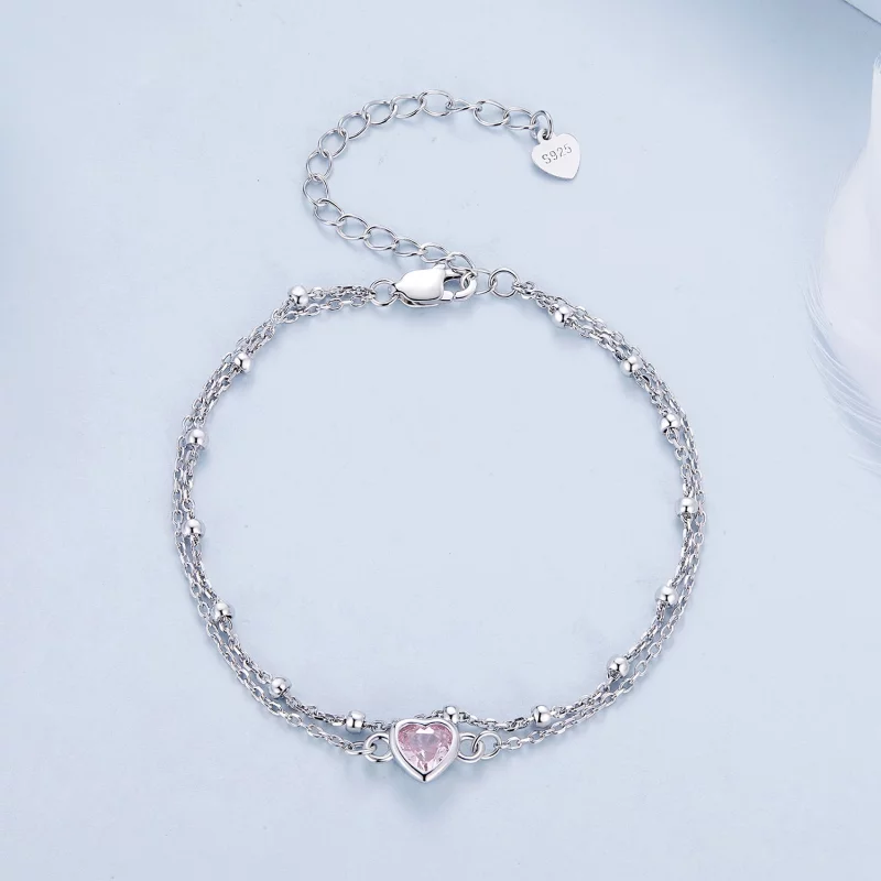(image pour) Bracelet à double chaîne en forme de cœur de style Pandora - BSB152 - Afficher 3