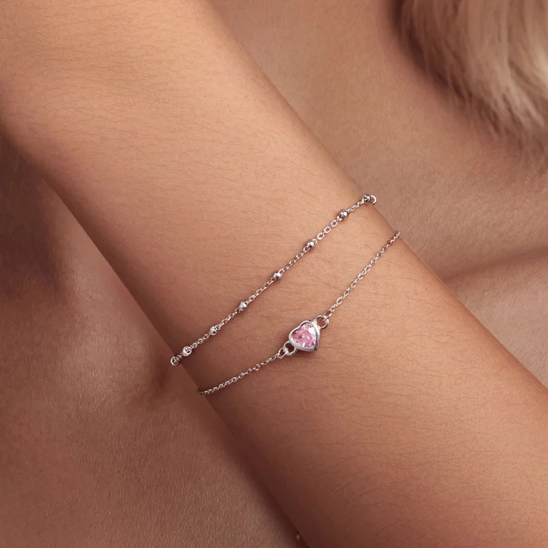 (image pour) Bracelet à double chaîne en forme de cœur de style Pandora - BSB152 - Afficher 5