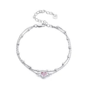 (image pour) Bracelet à double chaîne en forme de cœur de style Pandora - BSB152