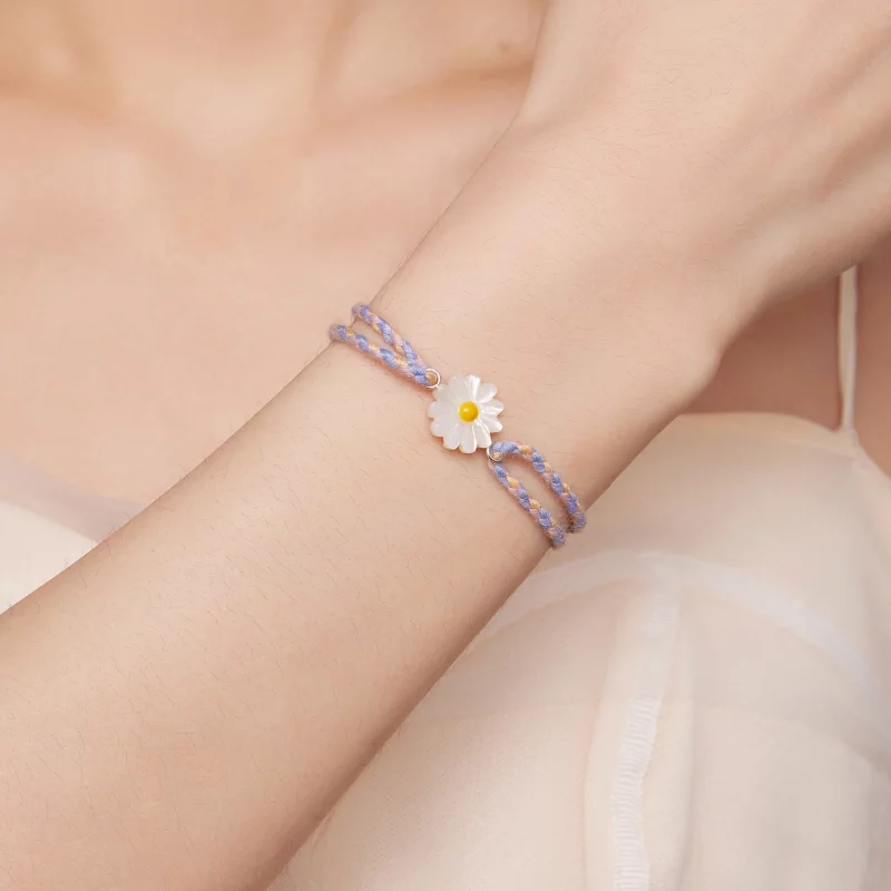 (image pour) Bracelet en corde style Pandora avec fleurs de marguerite - SCB250 - Afficher 5