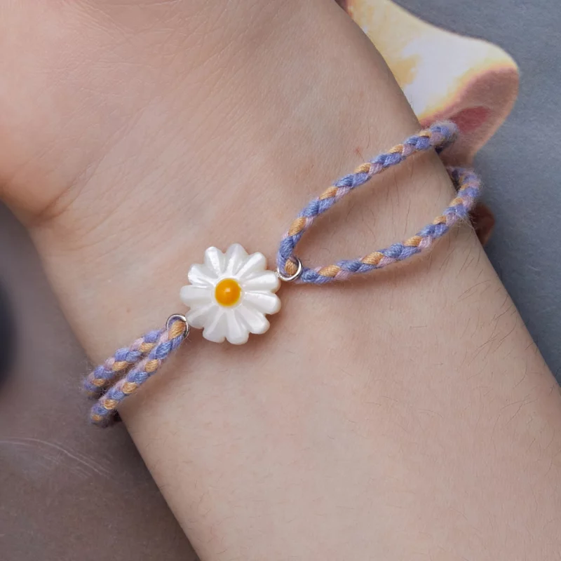 (image pour) Bracelet en corde style Pandora avec fleurs de marguerite - SCB250 - Afficher 6