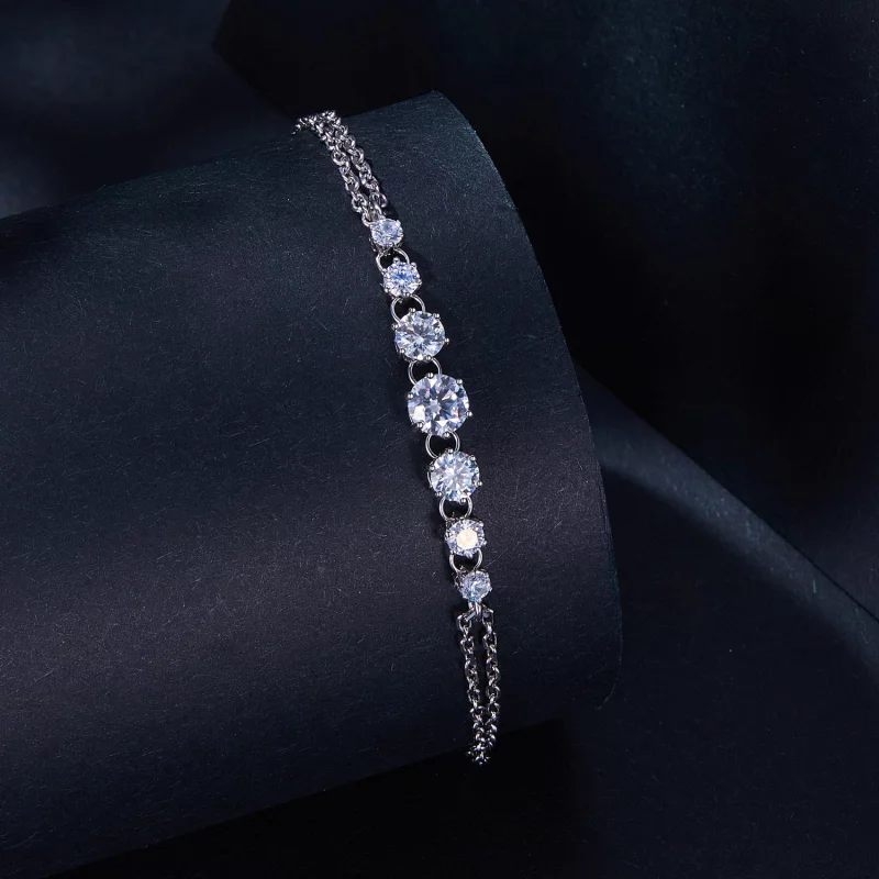 (image pour) Bracelet en Moissanite de style Pandora (Un certificat) - MSB008 - Afficher 2