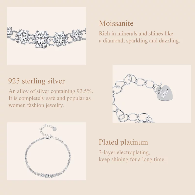 (image pour) Bracelet en Moissanite de style Pandora (Un certificat) - MSB008 - Afficher 6