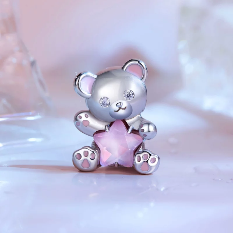 (image pour) Charm de style Pandora avec ourson rose et étoile - SCC2638 - Afficher 2