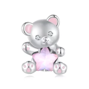 (image pour) Charm de style Pandora avec ourson rose et étoile - SCC2638