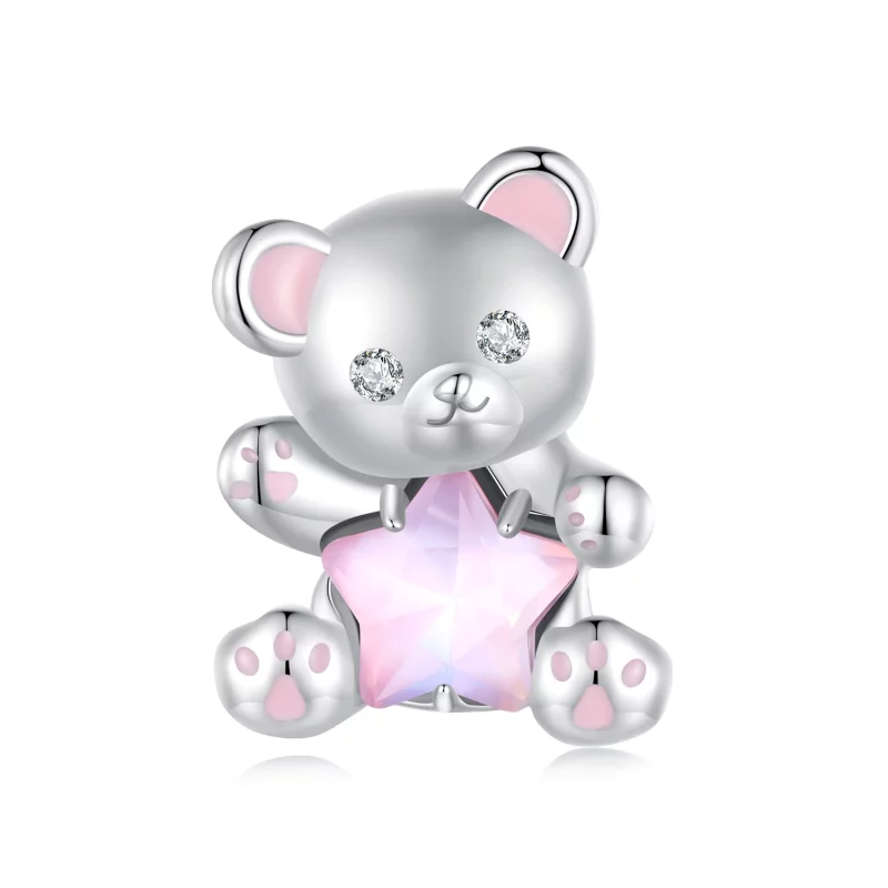 (image pour) Charm de style Pandora avec ourson rose et étoile - SCC2638
