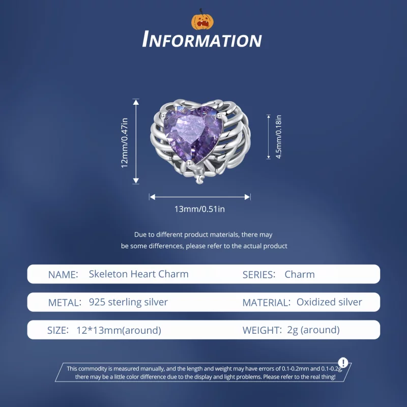(image pour) Charm de style Pandora en forme de cœur squelette - BSC910 - Afficher 6