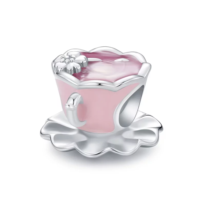 (image pour) Charm de tasse à thé fleurie de style Pandora - SCC2563