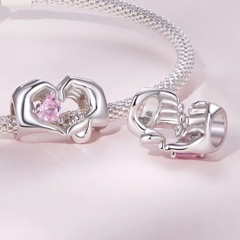 (image pour) Charm en forme de cœur et geste pour bracelet style Pandora - BSC829 - Afficher 4
