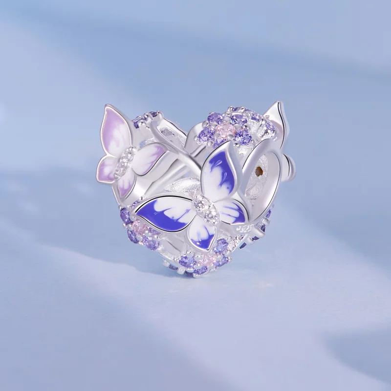 (image pour) Charm en forme de papillon en style Pandora en forme de cœur - SCC2464 - Afficher 2