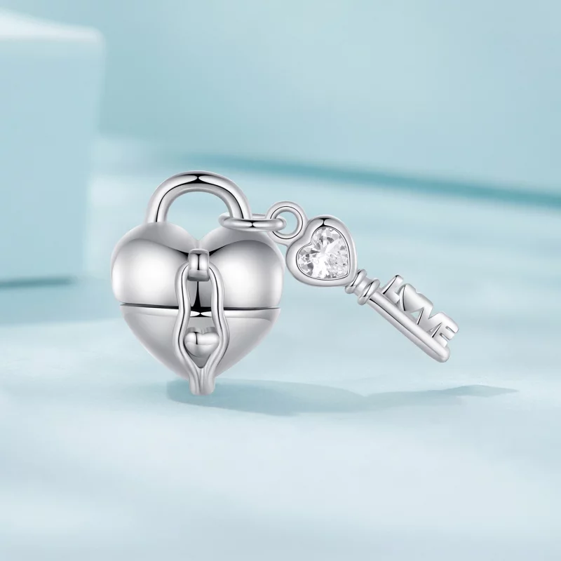 (image pour) Charm Pandora en forme de cœur avec cadenas et clé - SCC2580 - Afficher 2