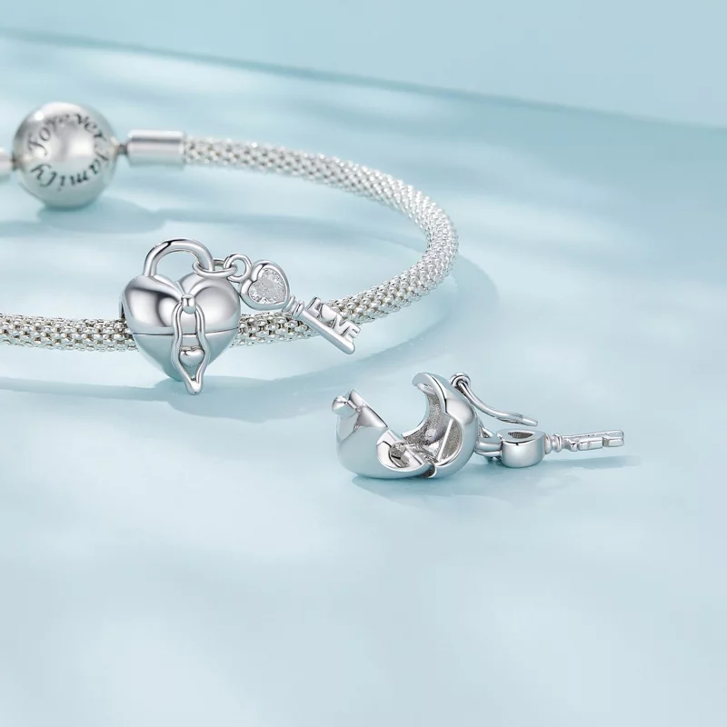 (image pour) Charm Pandora en forme de cœur avec cadenas et clé - SCC2580 - Afficher 4