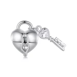 (image pour) Charm Pandora en forme de cœur avec cadenas et clé - SCC2580