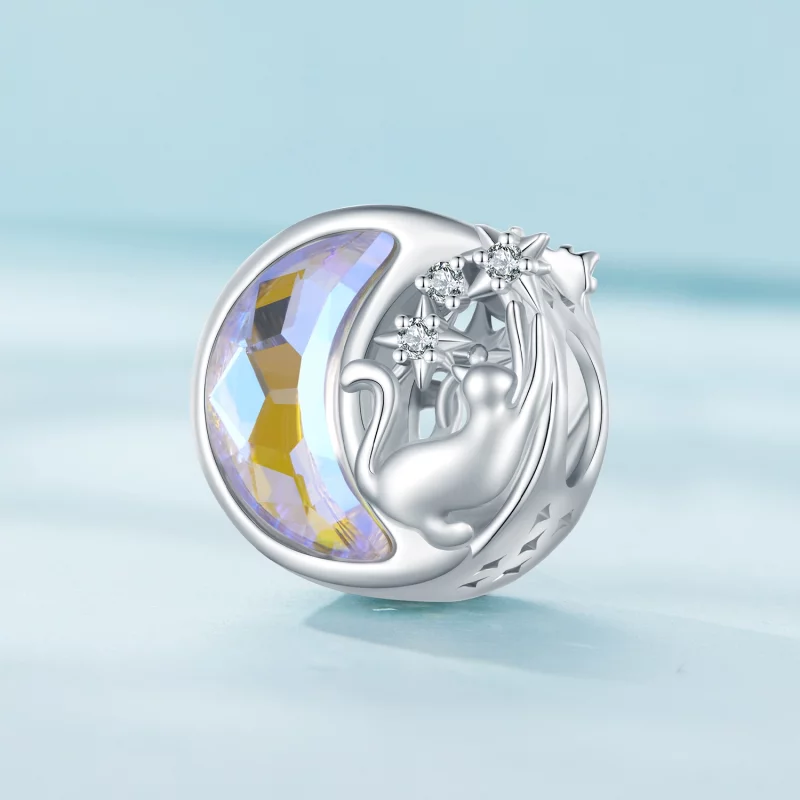 (image pour) Charm Pandora Style Chat Lune - SCC2538 - Afficher 2
