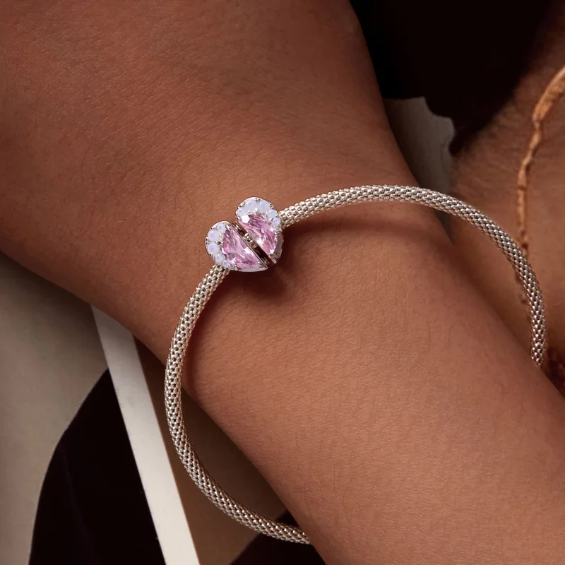 (image pour) Charm Pandora Style Cœur des Sœurs Roses - SCC2641 - Afficher 4