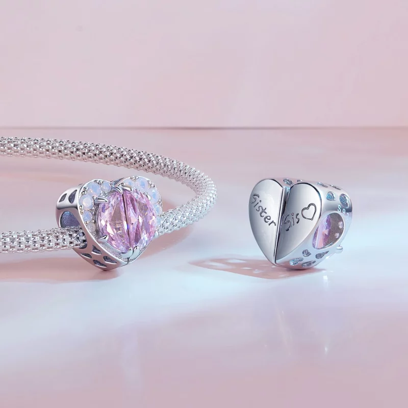 (image pour) Charm Pandora Style Cœur des Sœurs Roses - SCC2641 - Afficher 5