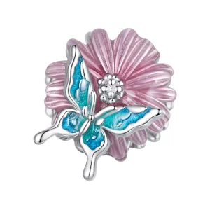 (image pour) Charm Papillon Chrysanthème de style Pandora - BSC788