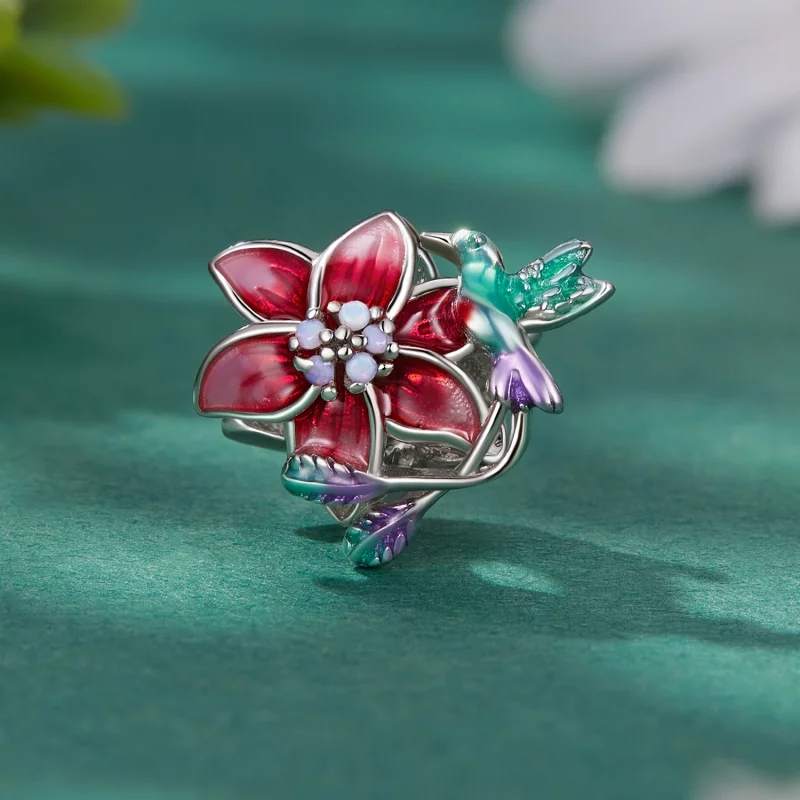 (image pour) Charm style Pandora avec fleurs et oiseaux - BSC787 - Afficher 2