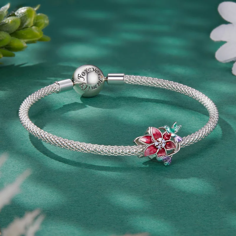 (image pour) Charm style Pandora avec fleurs et oiseaux - BSC787 - Afficher 5