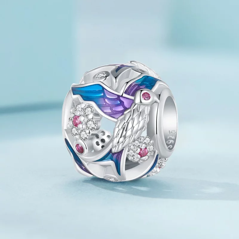 (image pour) Charm style Pandora représentant un martin-pêcheur - SCC2627 - Afficher 2